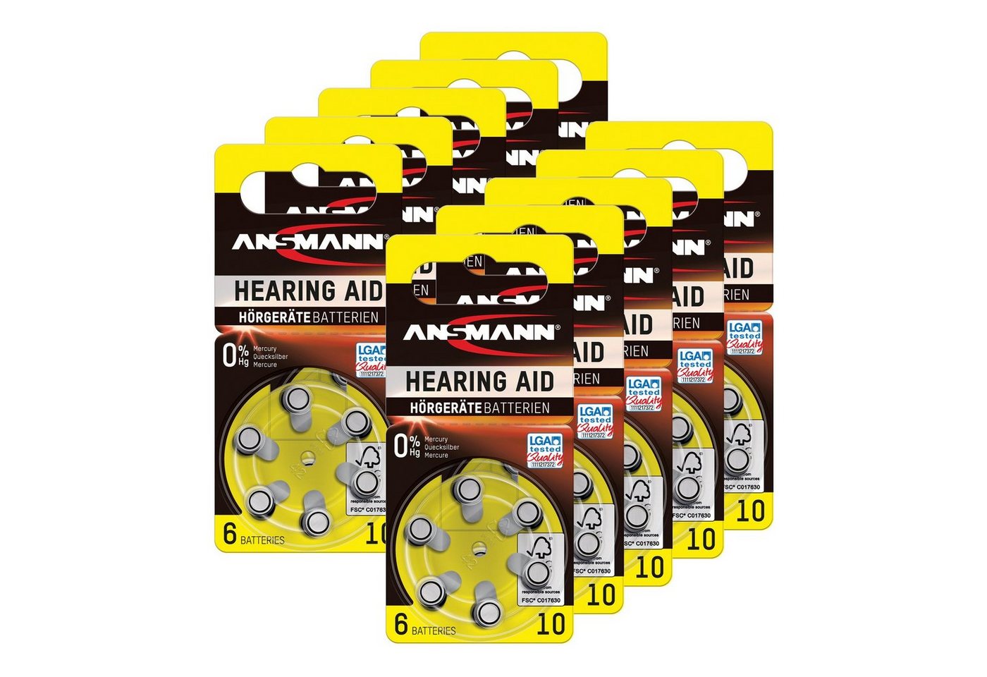 ANSMANN AG Hörgerätebatterien 10 gelb 60 Stück - Typ 10 P10 ZL4 PR70 mit 1,4V Knopfzelle von ANSMANN AG