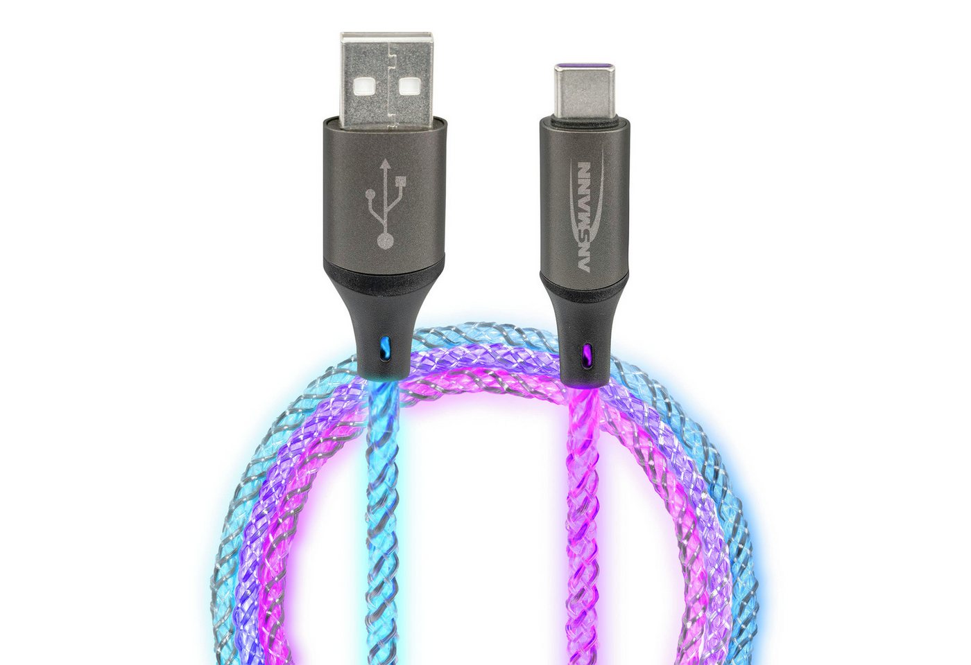 ANSMANN AG Ladekabel 100 cm USB-A auf USB Typ C mit LED-Licht USB-Kabel, (100 cm) von ANSMANN AG