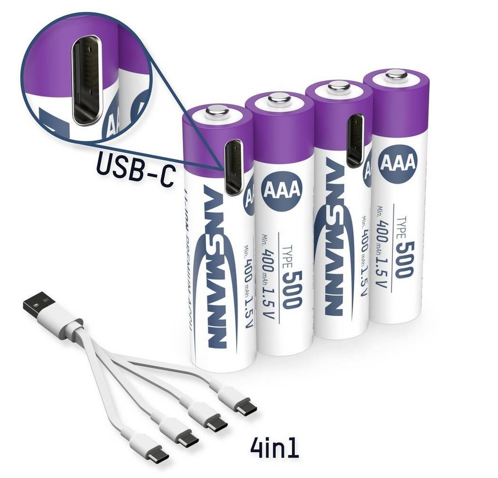 ANSMANN AG Li-Ion Akkus Micro AAA Typ 500 (min. 400 mAh) 4er Akku von ANSMANN AG