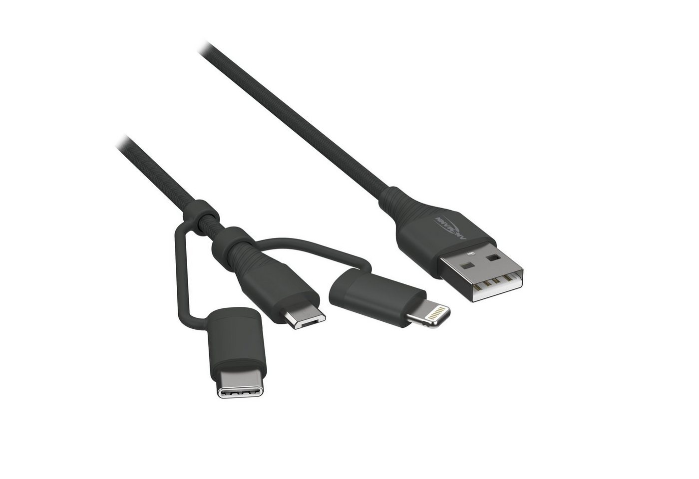 ANSMANN AG USB 3-in-1 Micro/Type-C/ Lightning Daten und Ladekabel, 120 cm Smartphone-Kabel von ANSMANN AG