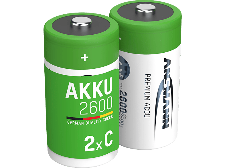 ANSMANN 2er Set NiMH Akku, Nickel-Metallhydrid, 1.2 Volt, 2600 mAh von ANSMANN