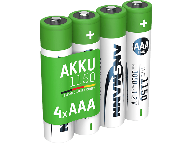 ANSMANN 4er Set NiMH Akku, Nickel-Metallhydrid, 1.2 Volt, 1150 mAh von ANSMANN