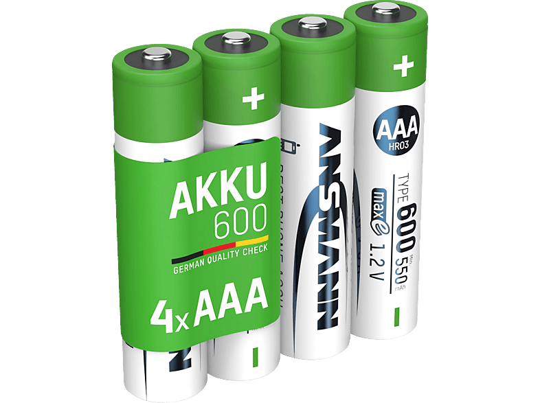 ANSMANN 4er Set NiMH Akku, Nickel-Metallhydrid, 1.2 Volt, 600 mAh von ANSMANN