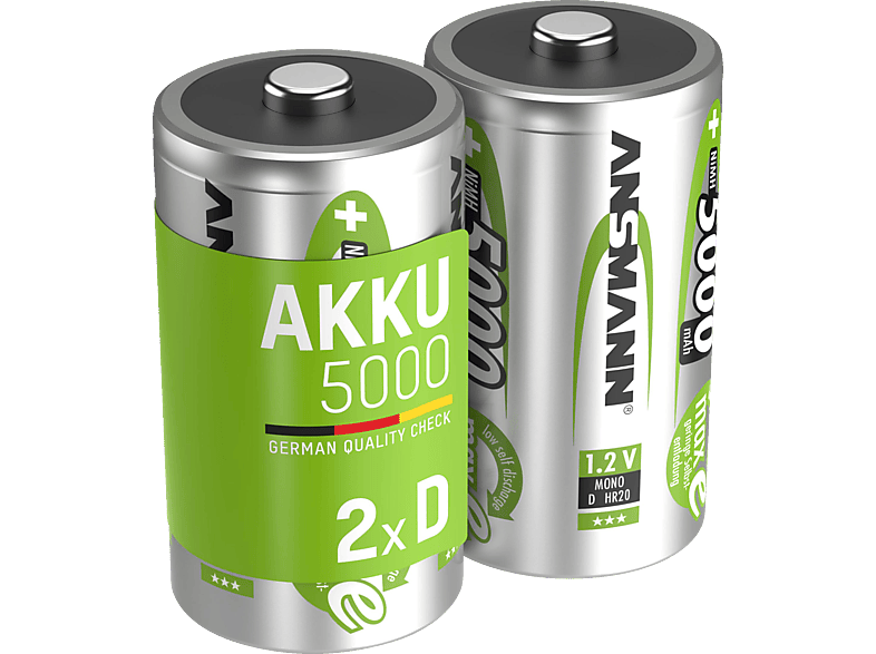 ANSMANN 5030922 D Akku, Ni-MH, 1.2 Volt, 5000 mAh 2 Stück von ANSMANN