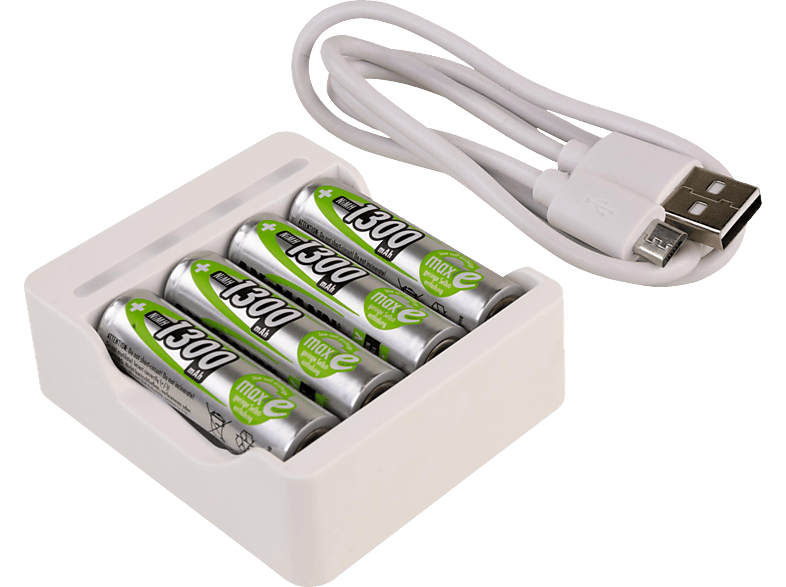 ANSMANN Basic IV Ladegerät inkl. 4x AA 1300 mAh Akku Universal, Nickel-Metallhydrid, Weiß von ANSMANN