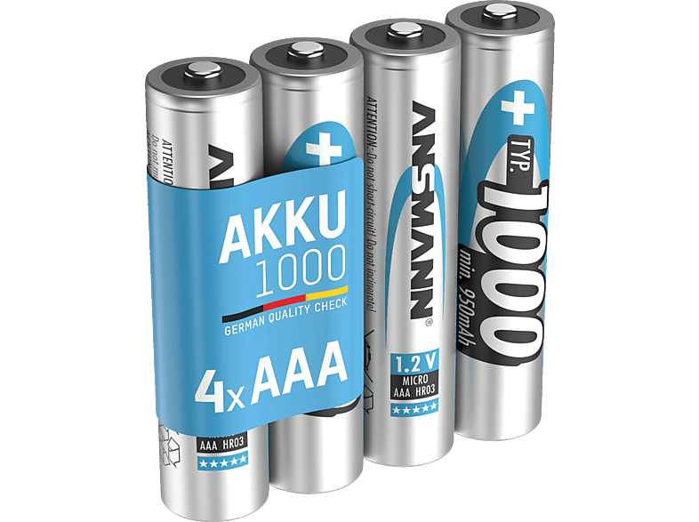 ANSMANN NiMH-Akku Micro AAA 1000mAh, 4er Akku Akku, Ni-MH, 1.2 Volt, 1000 mAh von ANSMANN