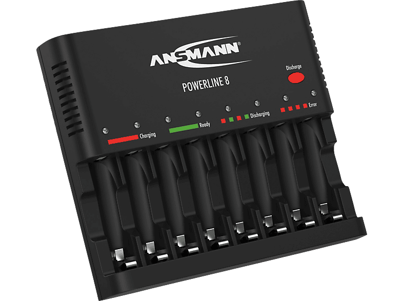 ANSMANN Powerline 8 Ladegerät universal, für Rundzellen max. 1.75 Volt Micro AAA : 500mA (1-8), Mignon AA: Schwarz von ANSMANN