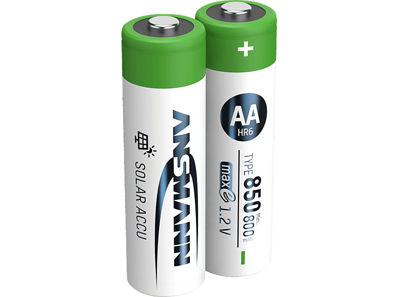 ANSMANN Solar maxE Ni-MH Mignon AA Batterie, Nickel-Metallhydrid, 1.2 Volt, 850 mAh 2 Stück von ANSMANN