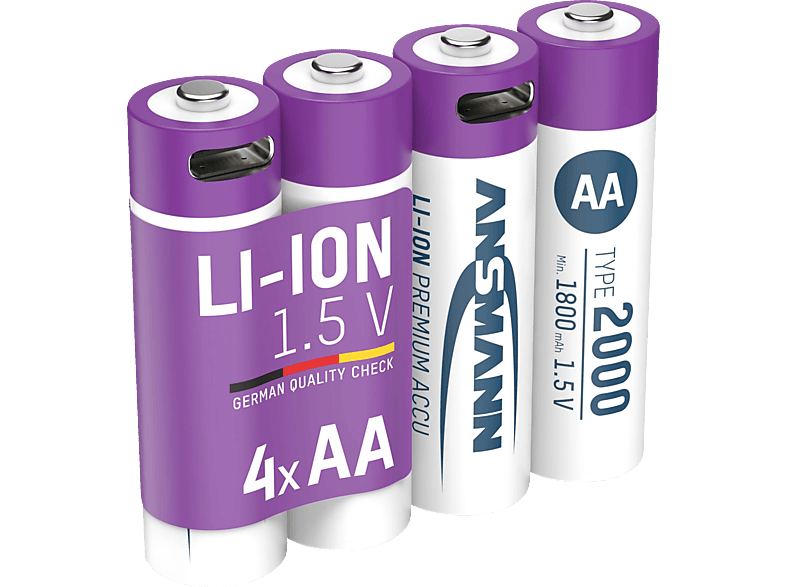 ANSMANN Typ 2000, 4 Stück Mignon AA Akku, Li-Ion, 1.5 Volt, 2000 mAh von ANSMANN