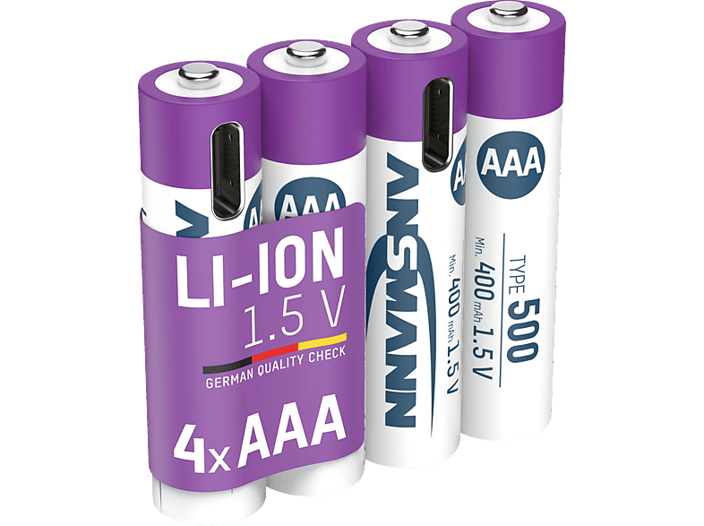 ANSMANN Typ 500, 4 Stück Micro AAA Akku, Li-Ion, 1.5 Volt, 500 mAh ANSMANN Typ 500, 4 Stück Micro AAA Akku, Li-Ion, 1.5 Volt, 500 mAh von ANSMANN