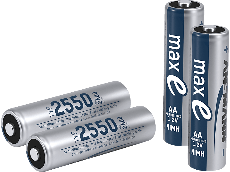 ANSMANN maxE 2550 AA (Mignon) Akku, NiMH, 1.2 Volt, 2400 mAh 4 Stück von ANSMANN