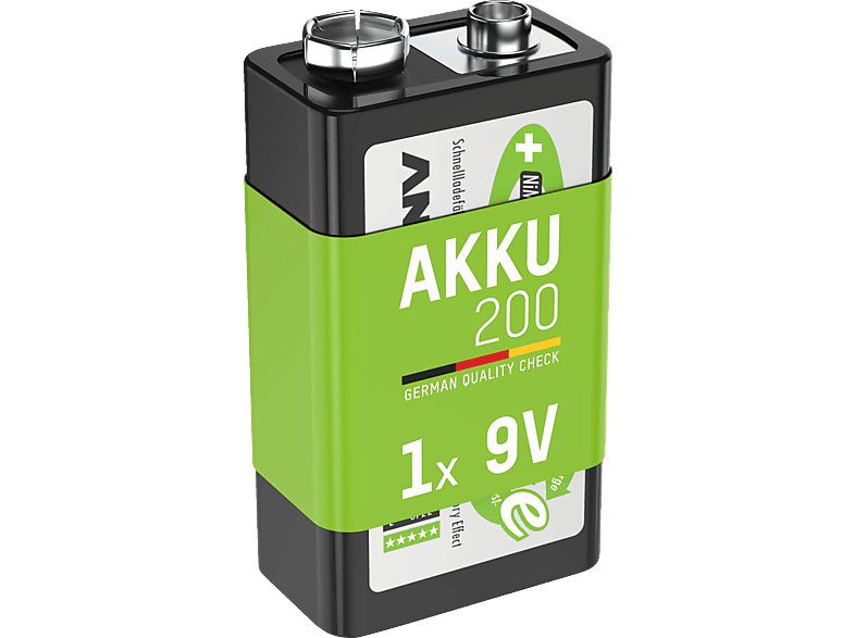 ANSMANN maxE 6F22 E-Block (9V) Akku, NiMH, 8.4 Volt, 200 mAh 1 Stück von ANSMANN