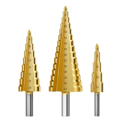 ANSO Stufenbohrer-Set, 3-Teilig, Stufenbohrer, Metrische 4 mm Bis 32 mm Kegelbohrer für Metall, PVC A von ANSO