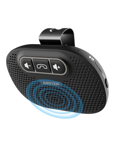 ANSTEN Freisprechanlage für Auto Bluetooth 5.0 Eingebautes Mikrofon, Freisprechanlage Auto Freisprecheinrichtung für GPS, Musik, Anrufe, Lautstärkeregelung, iOS Siri und Sprachassistent von ANSTEN