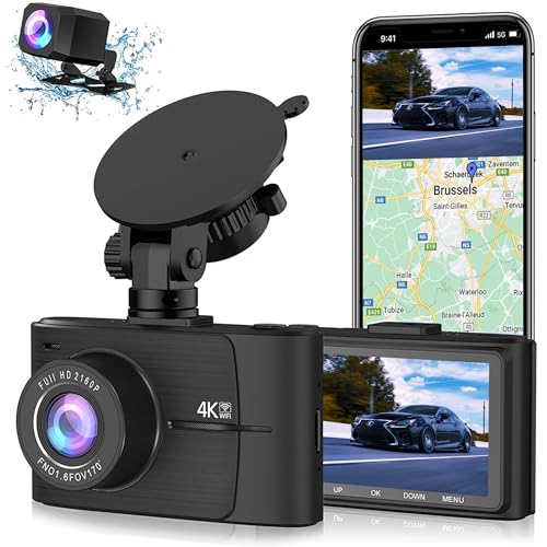 ANTELA Dual Dashcam Auto vorne hinten, 4K+FHD1080P, WDR, GPS, 170°+150° Weitwinkel, G-Sensor, Parküberwachung, 3 Zoll HD-Bildschirm, einfache Installation von ANTELA