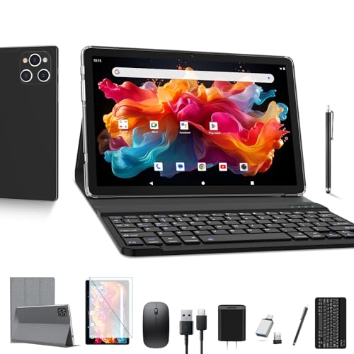 ANTEMPER Tablet 10 Zoll mit Tastatur und Stift | 16GB RAM+128GB ROM (1TB TF) 2024 Neueste Android Tablet PC | MTK Octa-Core 2.0GHz | 5G WiFi | 5MP+13MP | 7000mAh Akku | GMS Zertifiziert, Schwarz von ANTEMPER