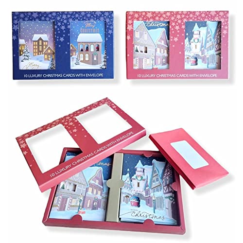 Antevia Weihnachtskarten, 10 Stück, 3D-Weihnachtskarten, 10 rote Umschläge | über 10 Modelle | Weihnachtsdorf | Frohe (Weihnachtskarten Rot) von ANTEVIA Matériaux
