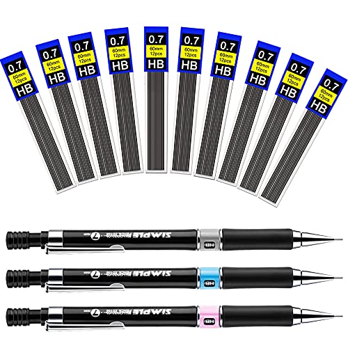 ANTHYTA 3 Stück Druckbleistift mit 10 Box Bleimine Bleistifte Minenbleistift 0,7 HB Druckminenbleistift Automatik Minenstift Set Fallbleistift Pencil Nachfüllungen für Kunstskizzen Schreiben von ANTHYTA