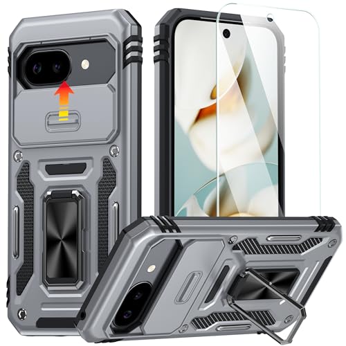 ANTSHARE Kompatibel mit Google Pixel 9A Hülle,[Slide Kameraabdeckung & Displayschutz] [Magnetischer Robust Standring] TOP Militärschutz Stoßfest Kratzfeste Handyhülle Google Pixel 9A Case(Grau) von ANTSHARE