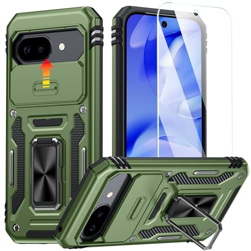 ANTSHARE Kompatibel mit Google Pixel 9A Hülle,[Slide Kameraabdeckung & Displayschutz] [Magnetischer Robust Standring] TOP Militärschutz Stoßfest Kratzfeste Handyhülle Google Pixel 9A Case(Grün) von ANTSHARE