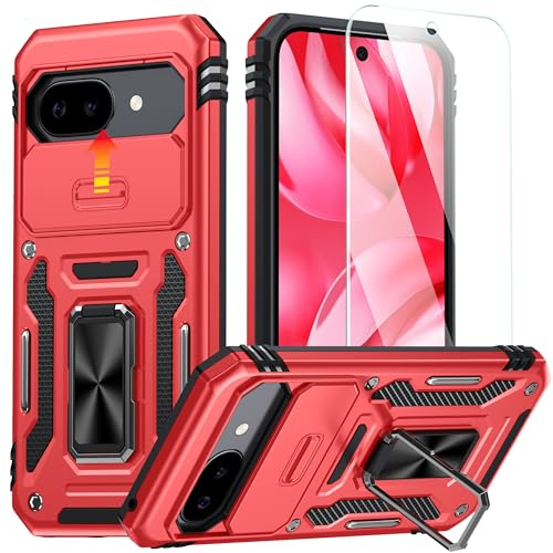 ANTSHARE Kompatibel mit Google Pixel 9A Hülle,[Slide Kameraabdeckung & Displayschutz] [Magnetischer Robust Standring] TOP Militärschutz Stoßfest Kratzfeste Handyhülle Google Pixel 9A Case(Rot) von ANTSHARE