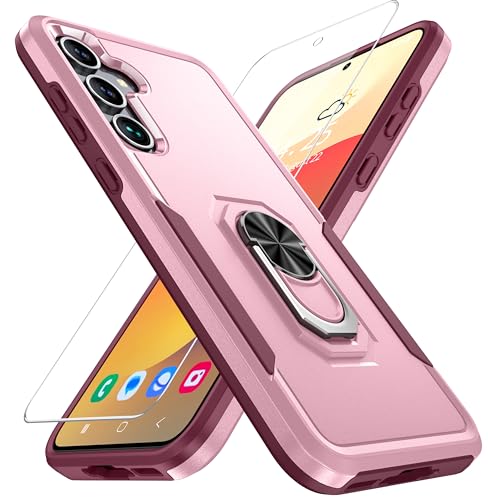 ANTSHARE Samsung Galaxy A55 5G Hülle, Handyhülle Samsung A55 5G [360° drehbarer Metallständer] mit 1 Stück Schutzfolie, Stoßfest für Samsung A55 5G Hülle(TPU + PC) -Rosa von ANTSHARE