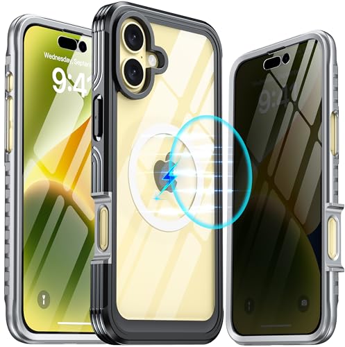 ANTSHARE für iPhone 16 Plus Hülle mit Magsafe,Eingebaut Glas Schutzfolie[9H HD]+Privatsphäre Bildschirmschutz,Magnetisch Stoßfest,360 Grad Anti-Spy Handyhülle iPhone 16 Plus (6.7"),Schwarz von ANTSHARE