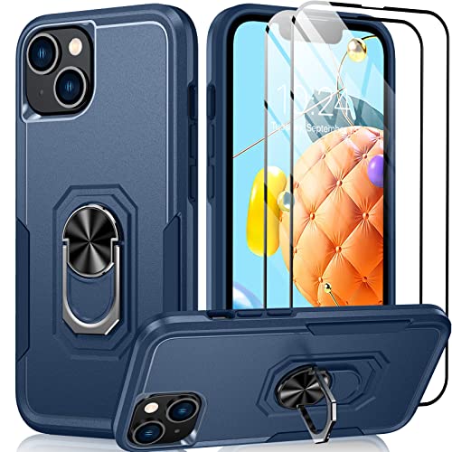 ANTSHARE für iPhone 14 Hülle, mit 360°drehbarer Kickstand [2* Gehärtetes Glas Displayschutzfolien] Militärische Grade Heavy Duty Stoßfeste Schutzhülle für iPhone 14 - Blau von ANTSHARE