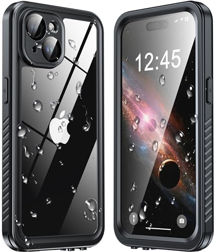 ANTSHARE für iPhone 15 Hülle (6.1"), IP68 Wasserdicht Handyhülle iPhone 15 Case 360 Grad Ganzkörper Schutzhülle, Stoßfest Staubdicht Outdoor Panzerhülle mit Eingebautem Displayschutz, Schwarz von ANTSHARE