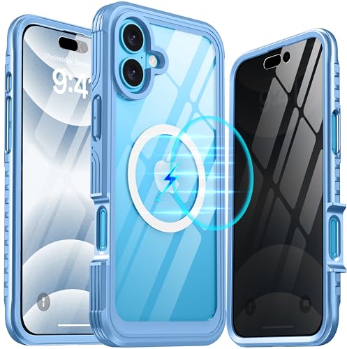 ANTSHARE für iPhone 16 Plus Hülle mit Magsafe,Eingebaut Glas Schutzfolie[9H HD]+Privatsphäre Bildschirmschutz,Magnetisch Stoßfest,360 Grad Anti-Spy Handyhülle iPhone 16 Plus (6.7"),Blau von ANTSHARE