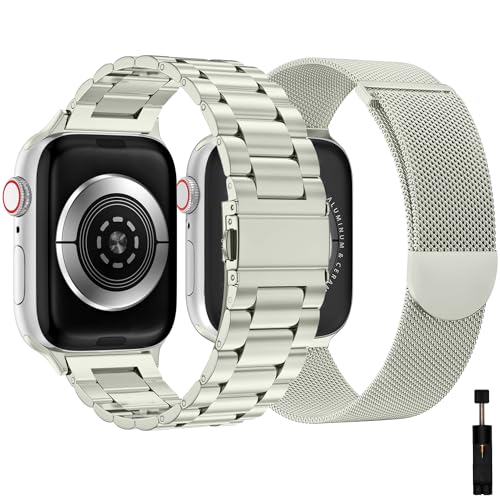 ANVEY 2 Stück Metallarmband Kompatibel mit Apple Watch Armband 40mm 41mm 38mm, Edelstahl Metall Ersatz Armband für iwatch Serie Ultra2/Ultra/SE2/SE/9 8 7 6 5 4 3 2 1 Armband von ANVEY