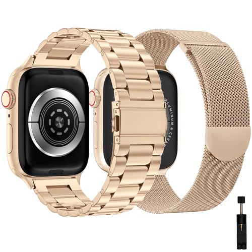 ANVEY 2 Stück Metallarmband Kompatibel mit Apple Watch Armband 44mm 45mm 42mm 49mm, Edelstahl Metall Ersatz Armband für iwatch Serie Ultra2/Ultra/SE2/SE/9 8 7 6 5 4 3 2 1 Armband von ANVEY