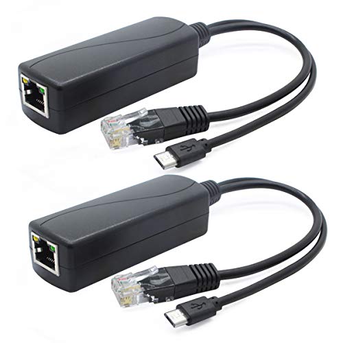 ANVISION 2er Pack 5V PoE Splitter, 48V auf 5V 2.4A Adapter mit Micro USB Stecker, IEEE 802.3af kompatibel, für IP Kamera, Tablets, Dropcam oder Raspberry Pi und mehr, AV-PS05-1 von ANVISION