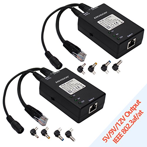 ANVISION 2er Pack Aktiver Gigabit PoE Splitter mit Multi-Size Tipps, 10/100/1000 Mbps, IEEE 802.3af kompatibel, DC 5V 9V 12V Power Ausgang für IP Kamera AP Voip Phone von ANVISION