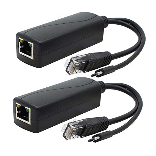 ANVISION 2er Pack Gigabit PoE Splitter, 48 V auf 5 V 2,4 A Micro-USB-Ethernet-Adapter, kompatibel mit Raspberry Pi 3B +, IP-Kamera und mehr von ANVISION