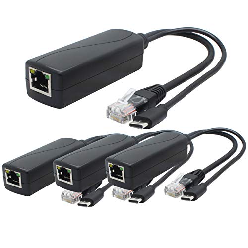 ANVISION 4er Pack 5V Gigabit PoE Splitter, USB Typ C, 48V auf 5V 2.4A Adapter, 10/100 Mbps, IEEE 802.3af kompatibel von ANVISION
