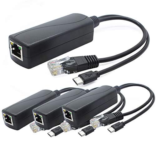 ANVISION 4er Pack 5V PoE Splitter, 48V auf 5V 2.4A Adapter mit Micro USB Stecker, IEEE 802.3af kompatibel, für IP Kamera, Tablets, Dropcam oder Raspberry Pi und mehr, AV-PS05-1 von ANVISION