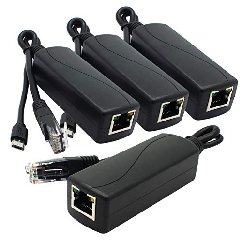 ANVISION 4er Pack Gigabit PoE Splitter, 48 V auf 5 V 2,4 A Micro-USB-Ethernet-Adapter, kompatibel mit Raspberry Pi 3B +, IP-Kamera und mehr von ANVISION