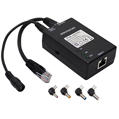 ANVISION Aktiver Gigabit PoE Splitter mit Multi-Size Tipps, 10/100/1000 Mbps IEEE 802.3af kompatibel, DC 5V 9V 12V Power Ausgang für IP Kamera AP Voip Phone von ANVISION