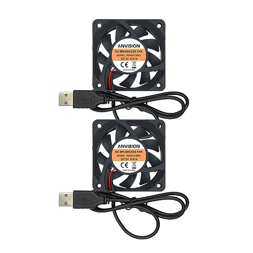 ANVISION Bürstenloser USB-Lüfter, 60 mm x 15 mm, Gleichstrom, 5 V, 2 Stück von ANVISION