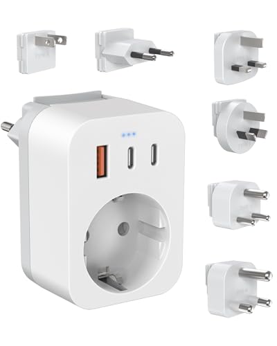 Reiseadapter Weltweites Set, Internationaler Steckdosenadapter mit USB C (PD 20W), 6 Abnehmbare Reisestecker Travel Adapter für Südafrika/JAP/AUS/USA/EU/UK von ANVODE