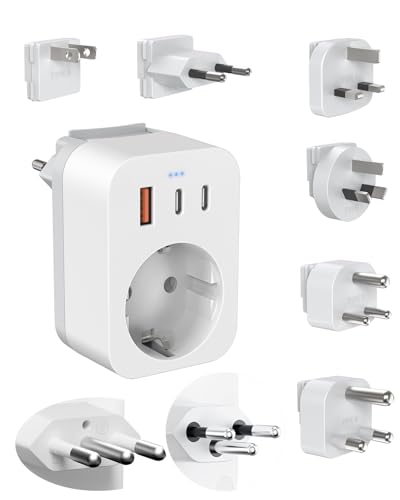 Reiseadapter Weltweites Set, Internationaler Steckdosenadapter mit USB C (PD 20W), 6 Abnehmbare Reisestecker Travel Adapter für Südafrika/JAP/AUS/USA/IT/Swiss/EU/UK (World Adapter+8 Attachment) von ANVODE
