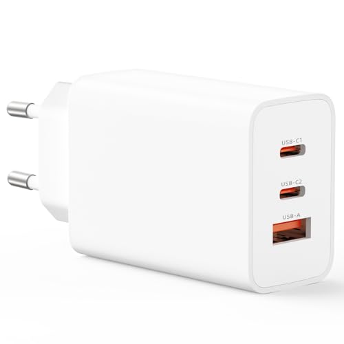 USB C Ladegerät 65W USB C Netzteil 3-Port GaN Schnellladegerät PD Charger für MacBook Pro/Air, iPhone 15/15 Pro Max/14/13, iPad Pro/Air, Galaxy S24/23 von ANVSI