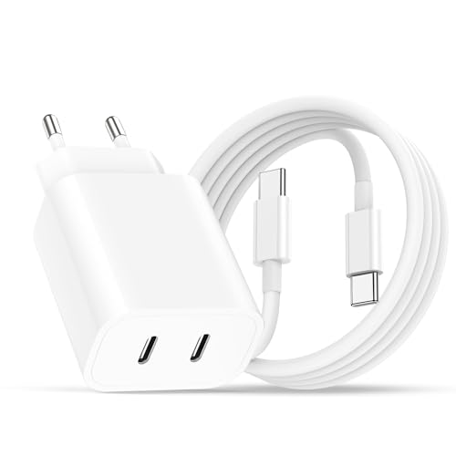 USB C Ladegerät 2M Ladekabel für iPhone 16 15/16 15 Pro/16 15 Pro Max/16 15 Plus/iPad Pro 12.9/Air 4. 5. 2024,2-Ports 20W USB C Adapter Netzteil Stecker Charger Schnellladegerät Schnellladekabel Kabel von ANVSI