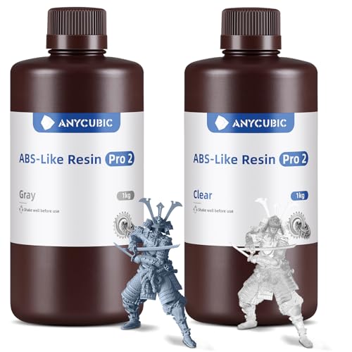 ANYCUBIC ABS-Like Resin Pro 2, 3D Drucker Resin mit erhöhter Festigkeit und Zähigkeit, Hoher Präzision, Weitgehende Kompatibilität mit Allen Resin 3D Druckern (Grau+Transluzent,2pcs) von ANYCUBIC