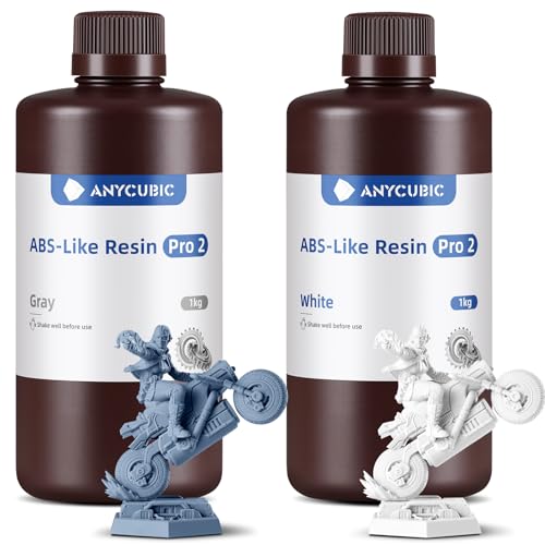 ANYCUBIC ABS-Like Resin Pro 2, 3D Drucker Resin mit erhöhter Festigkeit und Zähigkeit, Hoher Präzision, Weitgehende Kompatibilität mit allen Resin 3D Druckern (Grau+Weiß,2pcs) von ANYCUBIC
