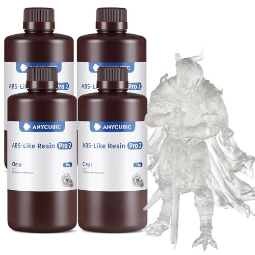 ANYCUBIC ABS-Like Resin Pro 2, 3D Drucker Resin mit erhöhter Festigkeit und Zähigkeit, Hoher Präzision, Weitgehende Kompatibilität mit allen Resin 3D Druckern (Transluzent, 1kg, 4pcs) von ANYCUBIC