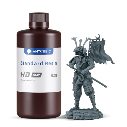 ANYCUBIC HD 3D Drucker Resin, UV 405nm Standard Rapid Resin, HD-Details, Kontrastverstärkung, Geeignet für 4/6/8K DLP, LCD 3D-Drucker (HD-Grau, 1000g) von ANYCUBIC