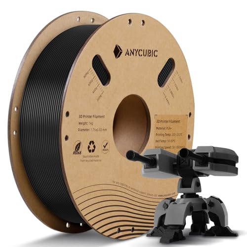 ANYCUBIC PLA+ Filament 1.75mm, PLA Plus, Maßgenauigkeit +/-0,02mm, Hohe Zähigkeit und Präzision -3D-Druckmaterialien, Kompatibel mit Meisten FDM-Drucker 1kg Schwarz von ANYCUBIC