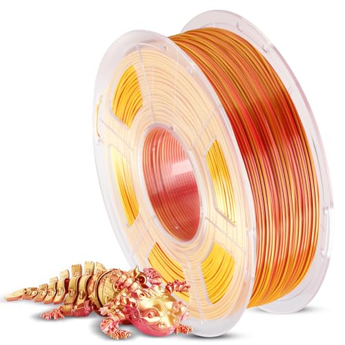 ANYCUBIC Silk PLA Filament, Dual Color PLA Silk Filament 1,75mm, 360° Farbwechsel 3D Drucker Filament, Seidentexturen Prächtige Farbe 1KG Rot Gold von ANYCUBIC